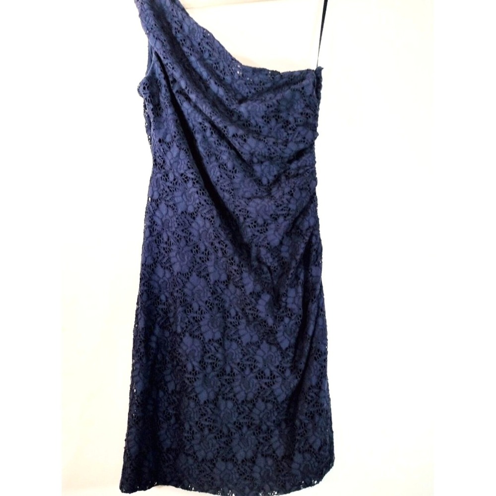 Ralph Lauren Navy Blue Lace Ruched One-Shoulder Sheath Dress